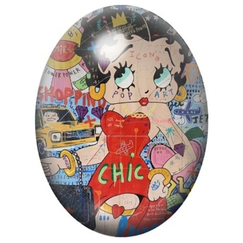 Cabochon en Verre Illustré Betty Boop en Street Art Pop 13x18, 18x25 ou 30x40mm