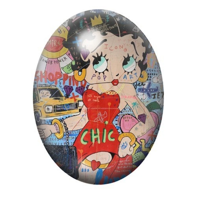Cabochon en Verre Illustré Street Art Betty Boop 13x18, 18x25 ou 30x40mm