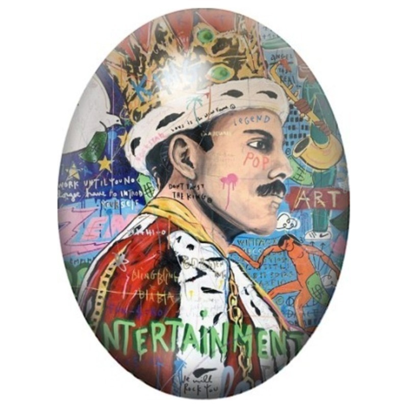 Cabochon en Verre Illustré Freddie Mercury en Street Art 13x18, 18x25 ou 30x40mm