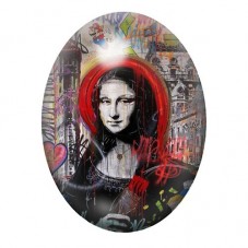 Cabochon en Verre Illustré Joconde au Masque Rouge en Street Art 13x18, 18x25 ou 30x40mm pour la création de bijoux fantaisie - 