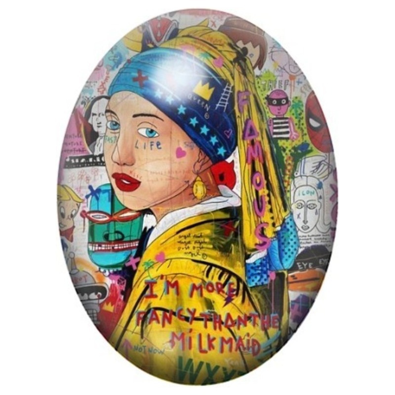 Cabochon en Verre Illustré Jeune Fille à la Perle Street Art 13x18, 18x25 ou 30x40mm