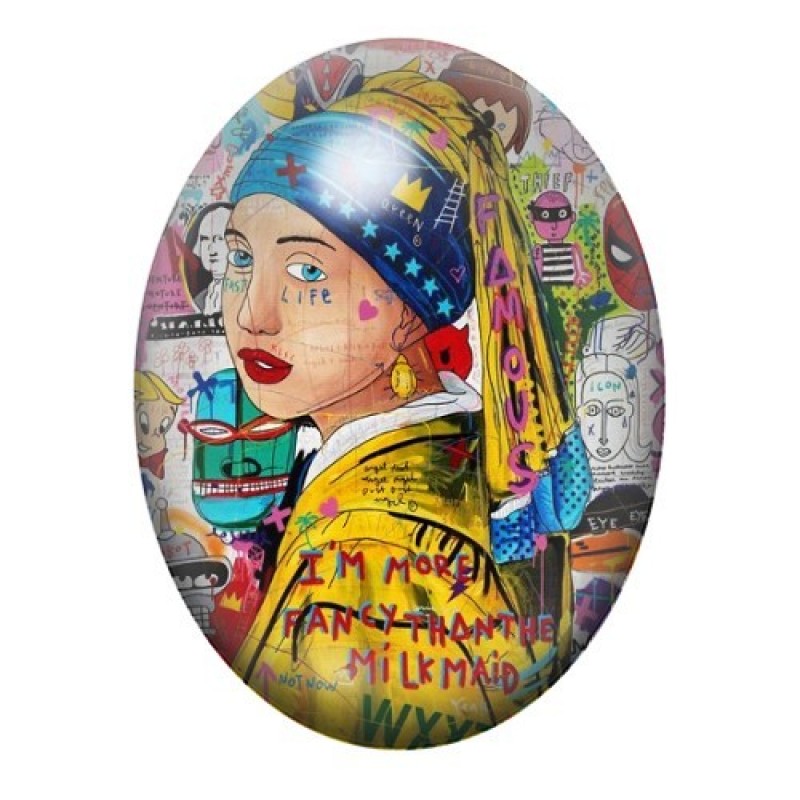 Cabochon en Verre Illustré Street Art Vermeer La Jeune Fille à la Perle 13x18, 18x25 ou 30x40mm
