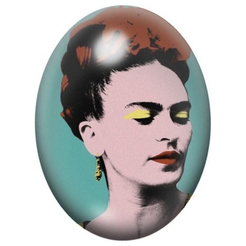 Cabochon en Verre Illustré Frida Kahlo de Profil aux Papillons Noirs 13x18, 18x25 ou 30x40mm