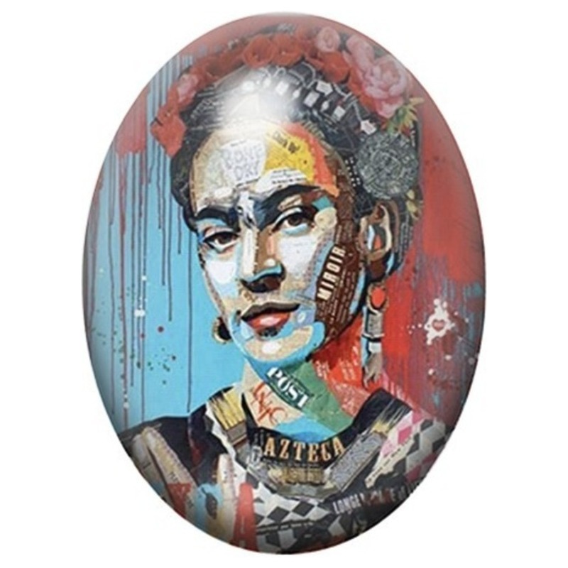 Cabochon en Verre Illustré Frida Kahlo en Collage Street Art 13x18, 18x25 ou 30x40mm