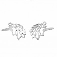 4 Breloques Licorne Ajourée Argentée 29x23mm