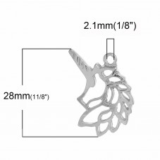 4 Breloques Licorne Ajourée Argentée 29x23mm