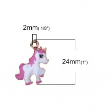 2 Breloques Licorne Métal Doré en Émail 24x20mm