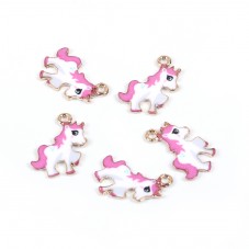 2 Breloques Licorne Métal Doré en Émail 24x20mm