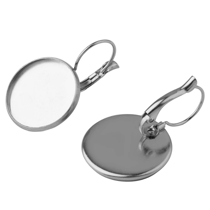1 Paire de Support Boucle d'Oreille Dormeuse en Acier Inoxydable Argenté pour Cabochon 20mm