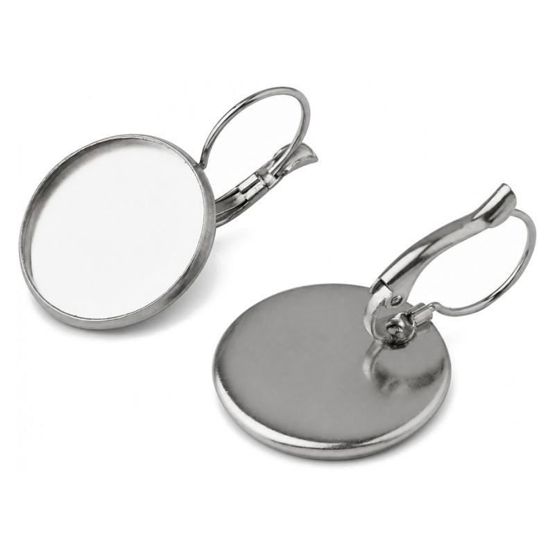 1 Paire de Supports Boucles d'Oreilles Dormeuses en Acier Inoxydable Argenté pour Cabochon 20mm