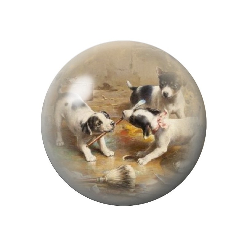 Cabochon en Verre Illustré Chien Chiots 12 à 25mm