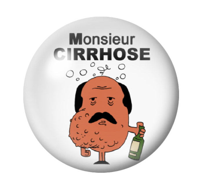 Cabochon en Verre Illustré "Monsieur Cirrhose" Humour 12 à 25mm