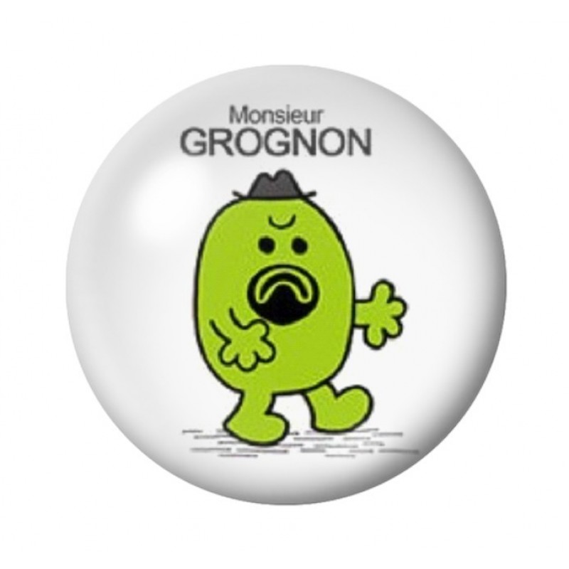 Cabochon en Verre Illustré "Monsieur Grognon" Humour 12 à 25mm