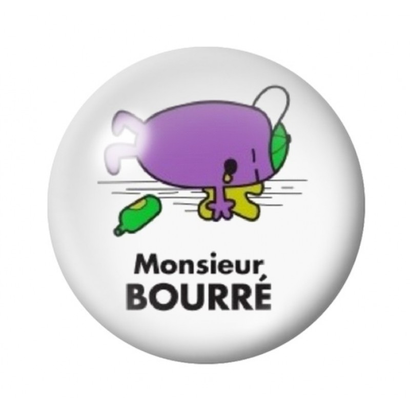 Cabochon en Verre Illustré "Monsieur Bourré" Humour 12 à 25mm