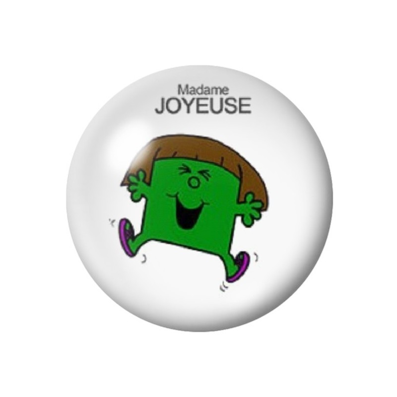 Cabochon en Verre Illustré "Madame Joyeuse" Humour 12 à 25mm