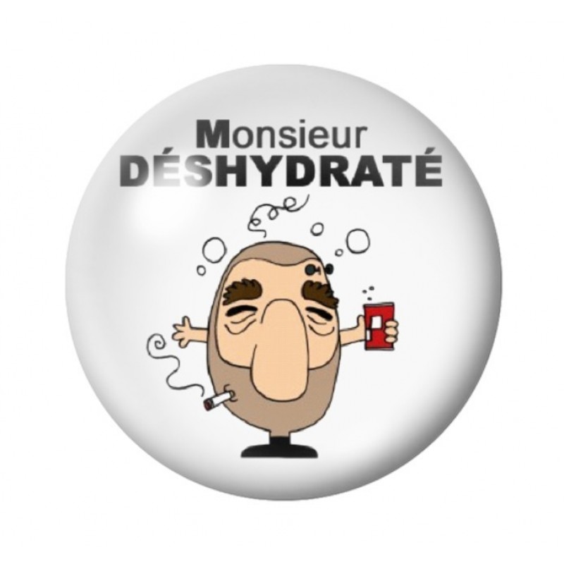 Cabochon en Verre Illustré "Monsieur Déshydraté" Humour 12 à 25mm