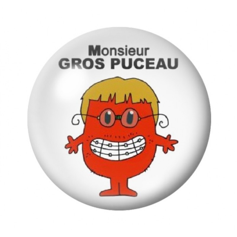 Cabochon en Verre Illustré "Monsieur Gros Puceau" Humour 12 à 25mm