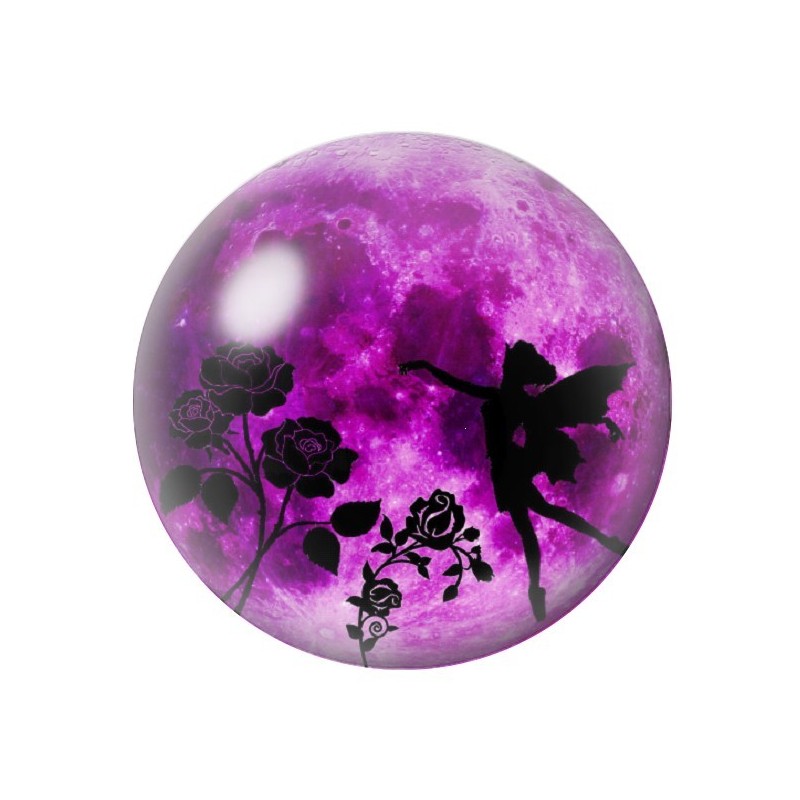 Cabochon en Verre Illustré Fée Lune Rose 12 à 25mm