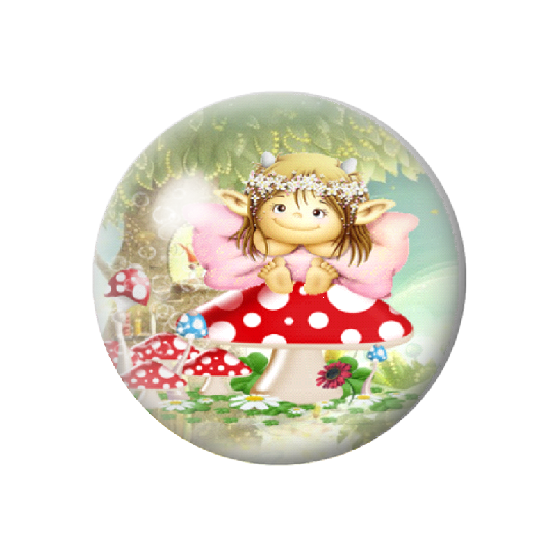 Cabochon en Verre Illustré Fée Lutin Champignon 12 à 25mm