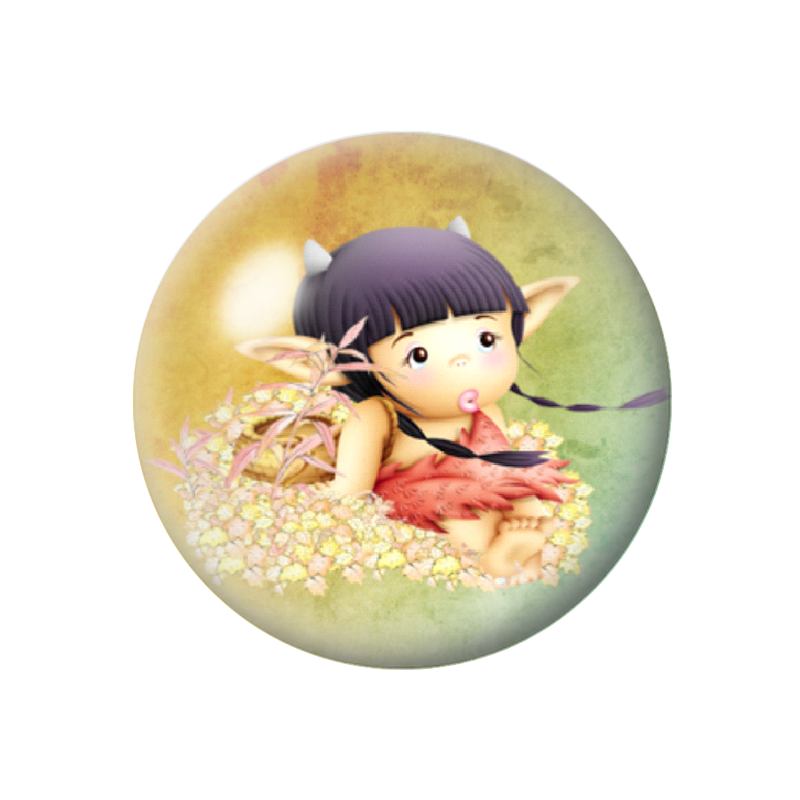 Cabochon en Verre Illustré Fée Lutin Fleurs 12 à 25mm