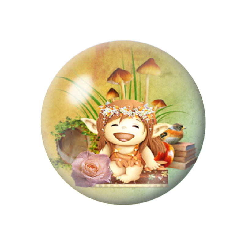 Cabochon en Verre Illustré Fée Lutin Heureux 12 à 25mm