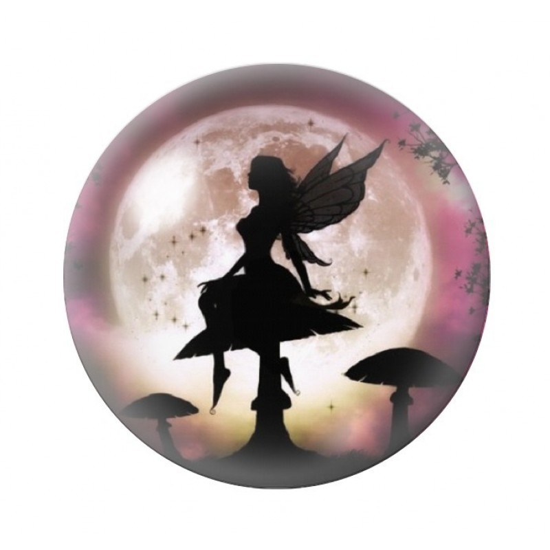 Cabochon en Verre Illustré Fée Lune Champignons 12 à 25mm
