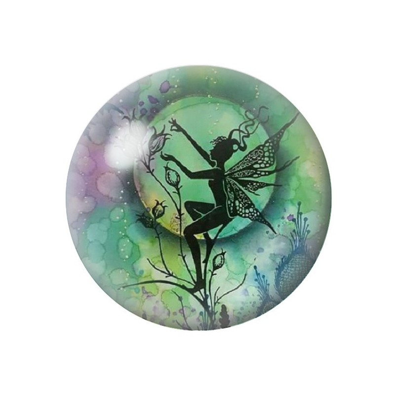 Cabochon en Verre Illustré Fée Lune Verte 12 à 25mm