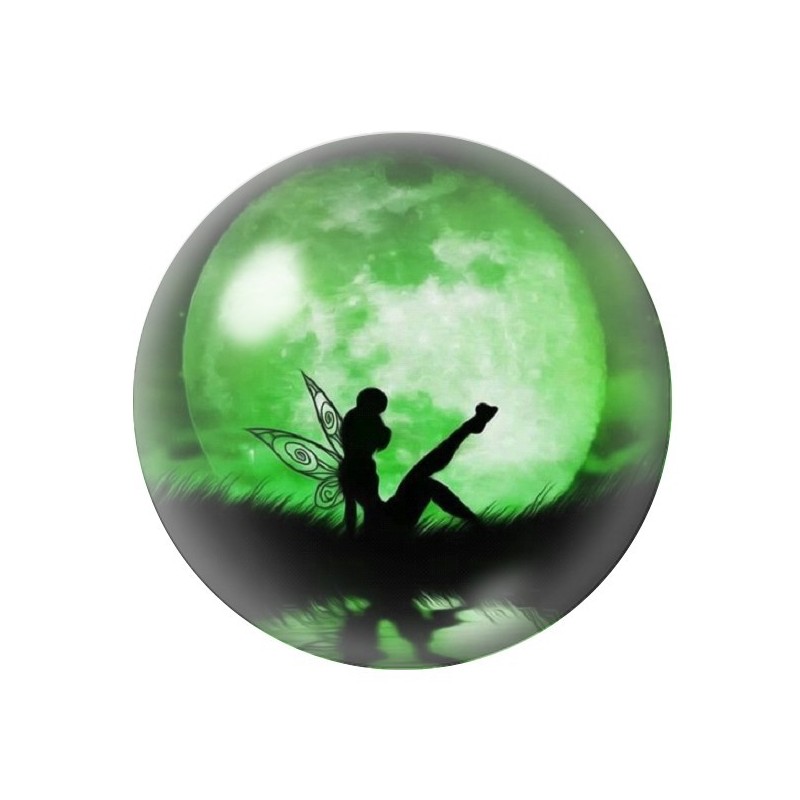 Cabochon en Verre Illustré Fée Lune Verte 12 à 25mm