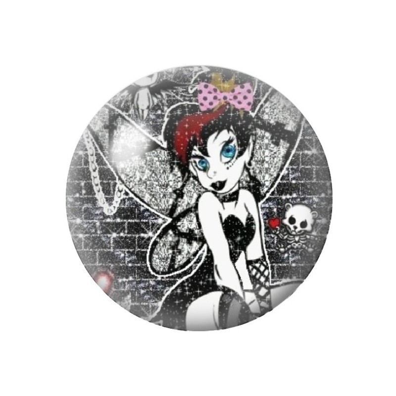 Cabochon en Verre Illustré Fée Punk Gothique 12 à 25mm