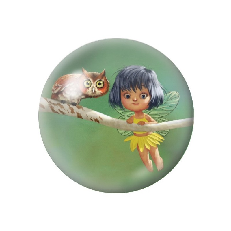 Cabochon en Verre Illustré Fée Branche Hibou 12 à 25mm