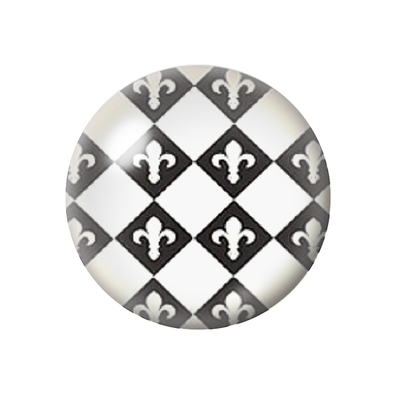 Cabochon en Verre Illustré Fleur de Lys Noir et Blanc 12 à 25mm