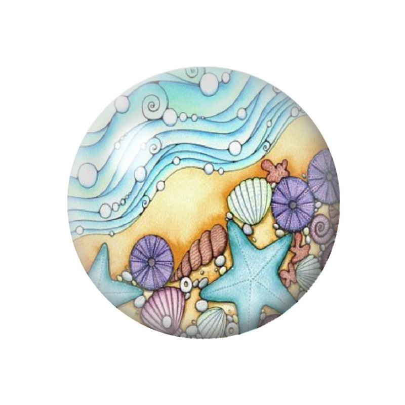 Cabochon en Verre Illustré Coquillages Mer Été 12 à 25mm
