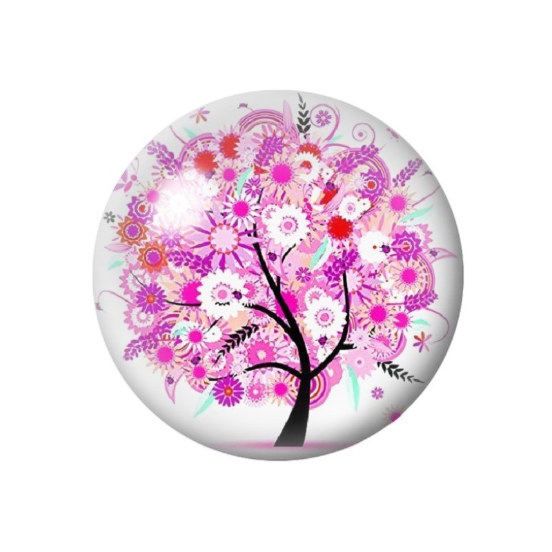  Cabochon en Verre Illustré Arbre Rose 12 à 25mm