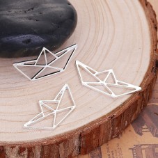 2 Breloques Bateau Origami Argenté 31x14mm