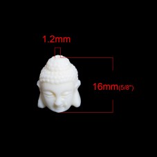 4 Perles Bouddha en Corail Synthétique Couleur Ivoire 16x11mm