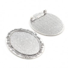 Support Broche Argenté pour Cabochon 30x40mm pour la Création de Bijoux Fantaisie - DIY