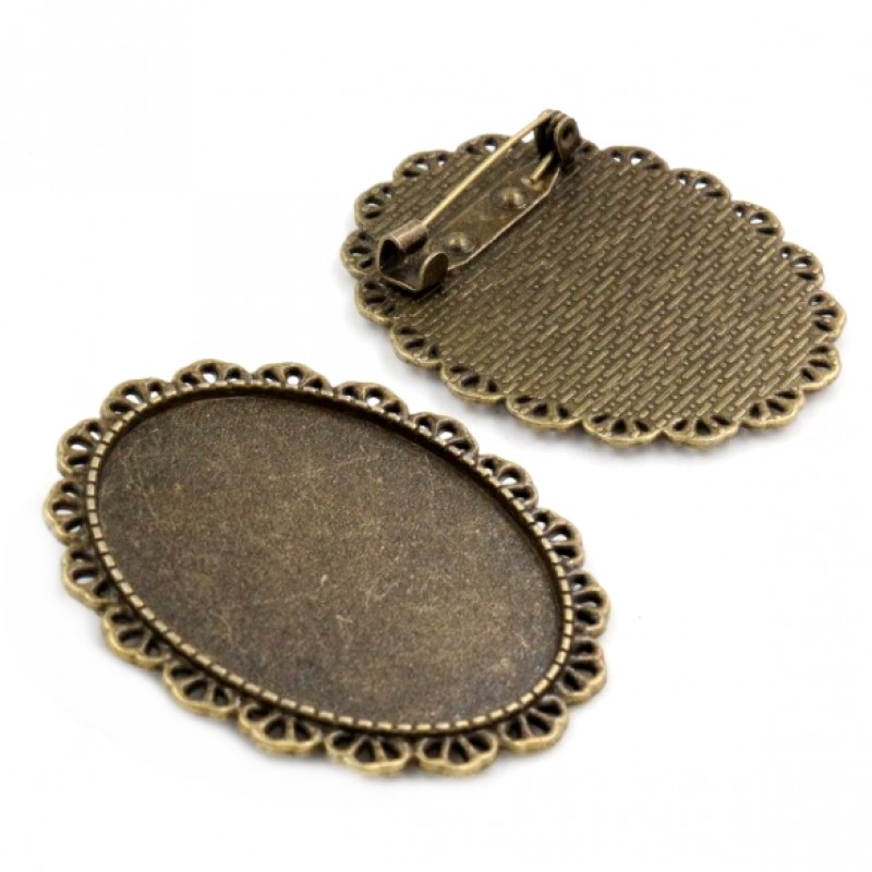 Support Broche Bronze pour Cabochon Ovale 30x40mm