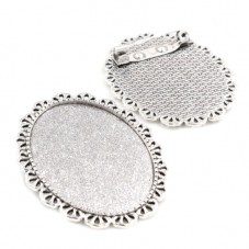 Support Broche Argenté pour Cabochon 30x40mm pour la Création de Bijoux Fantaisie - DIY