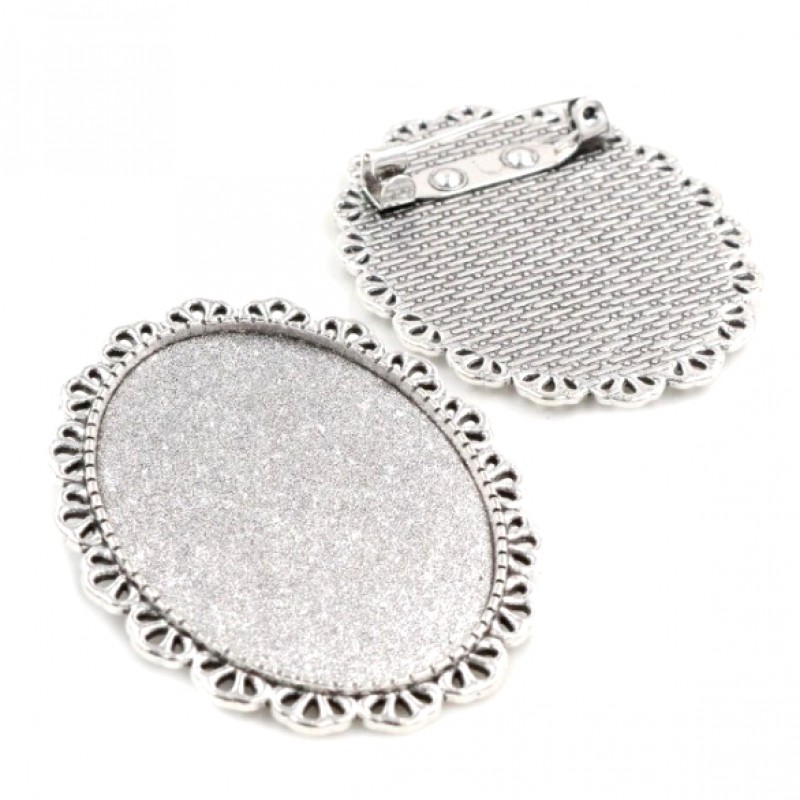 Support Broche Argenté pour Cabochon 30x40mm
