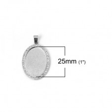 Support Pendentif Strass Argenté pour Cabochon Ovale 18x25mm