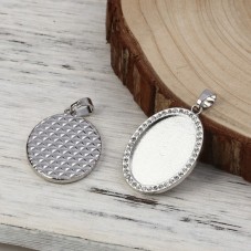 Support Pendentif Strass Argenté pour Cabochon Ovale 18x25mm