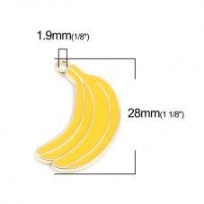 2 Breloques Banane Émail Jaune Métal Doré 28x17mm
