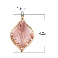 Breloque Pendentif Goutte Fil Perlé Rose Métal Doré 42x26mm