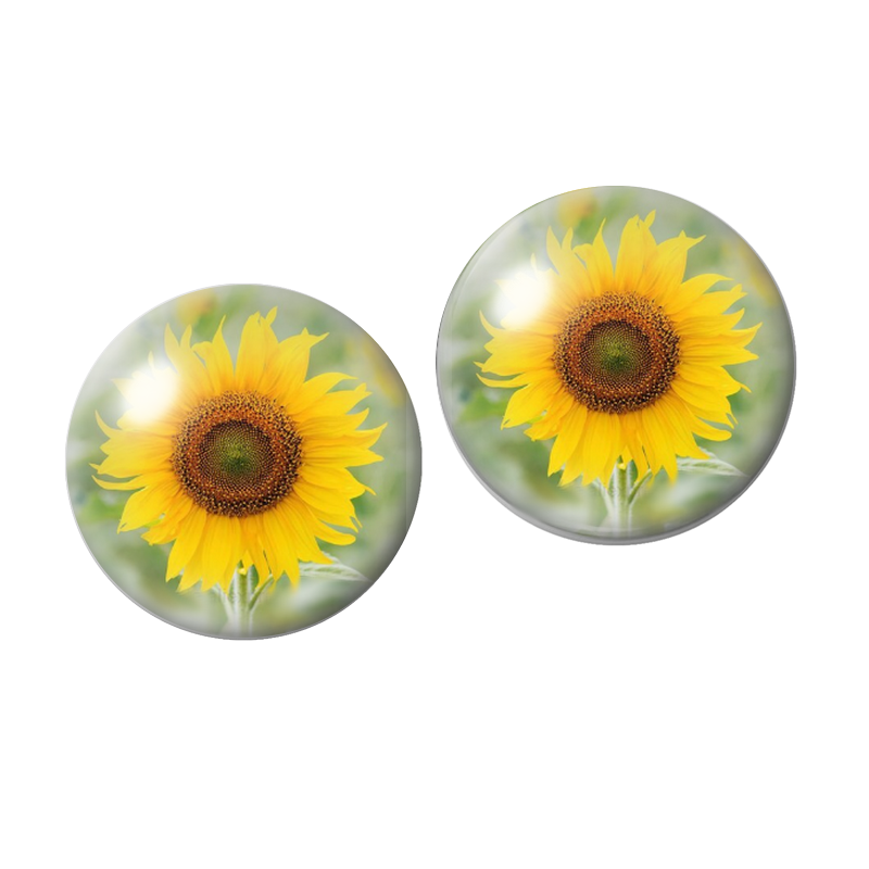 2 Cabochons en Verre Illustré Tournesol 10mm