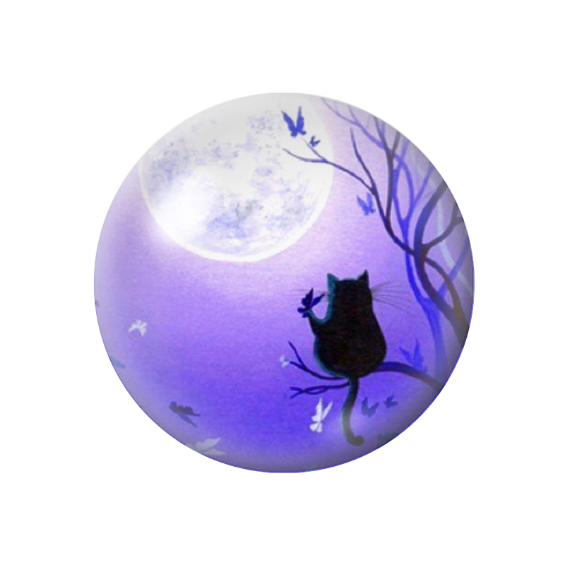 Cabochon en Verre Illustré Chat Lune 12 à 25mm
