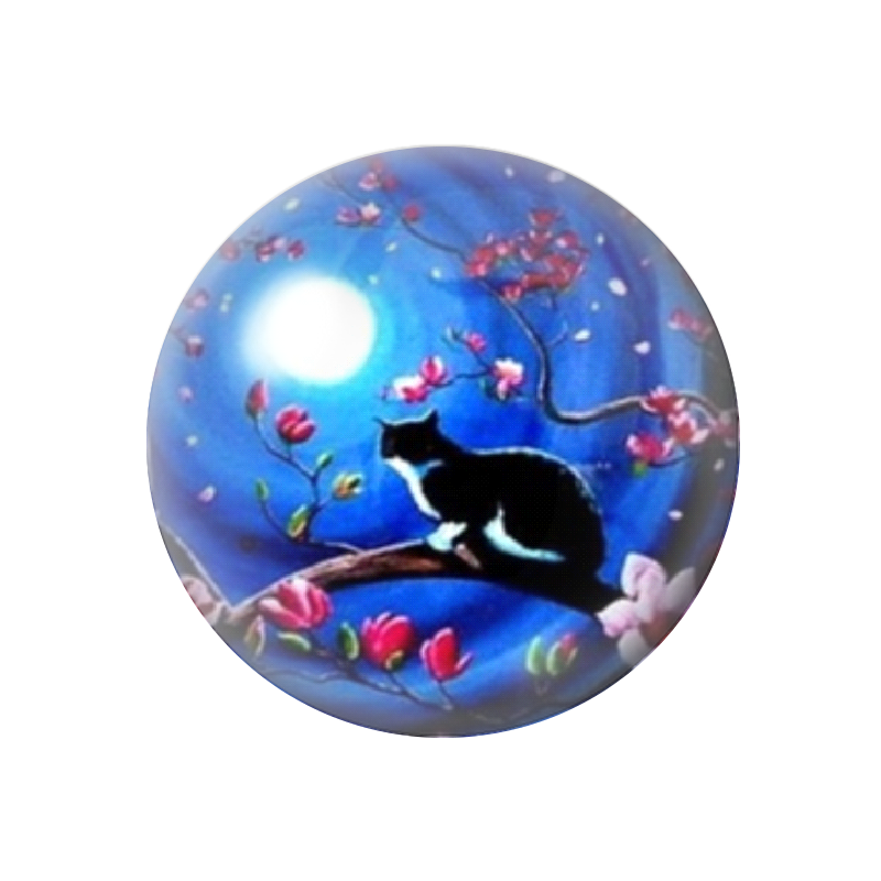 Cabochon en Verre Illustré Chat Lune 12 à 25mm