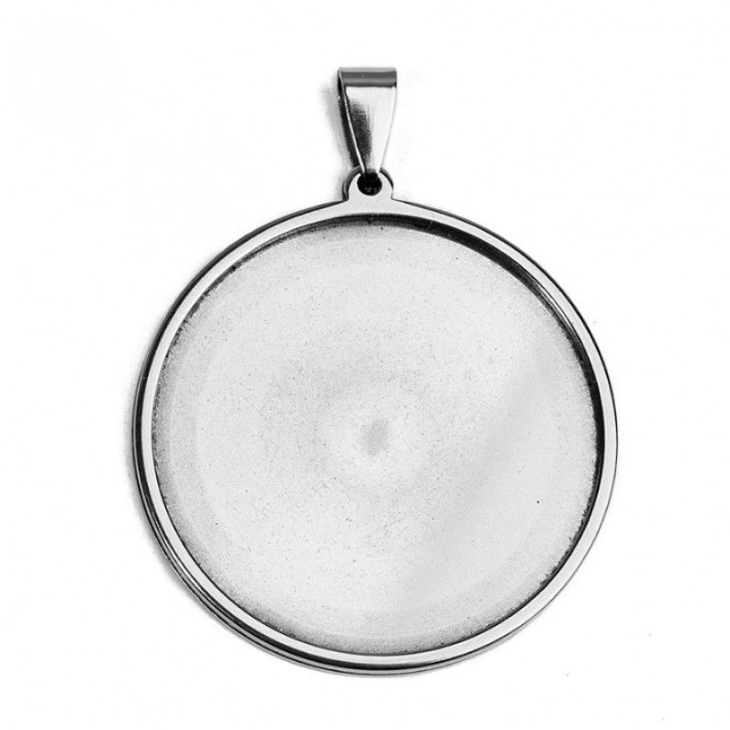 Support Pendentif Argenté en Acier Inoxydable pour Cabochon 25mm