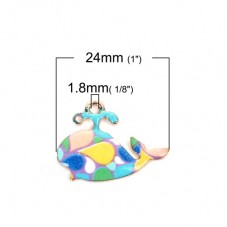 2 Breloques Baleine Style Mosaïque en Émail Métal Doré 24x18mm