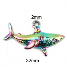 Breloque Requin Métal Coloré 32x19mm