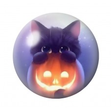 Cabochon en Verre Illustré Chat Citrouille Halloween 12 à 25mm pour la Création de Bijoux Fantaisie - DIY